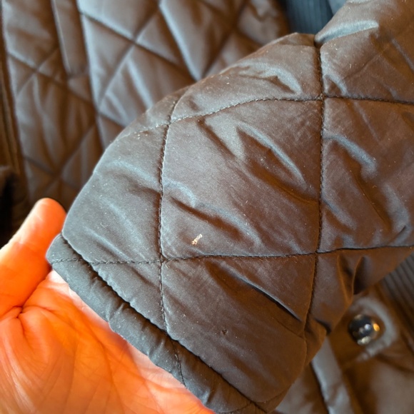 Lauren Ralph Lauren black quilted Puffer jacket, lamb leather trim Sz L - Picture 11 of 11